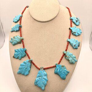 Rare Sarah Leekya Turquoise Leaf Necklace